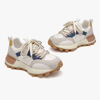 BeauToday Casual Mixed Colors Patchwork Chunky Sneakers Lace-up Waffle Trainers for Women BEAU TODAY