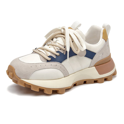 BeauToday Casual Mixed Colors Patchwork Chunky Sneakers Lace-up Waffle Trainers for Women BEAU TODAY