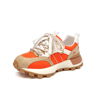 BeauToday Casual Mixed Colors Patchwork Chunky Sneakers Lace-up Waffle Trainers for Women BEAU TODAY