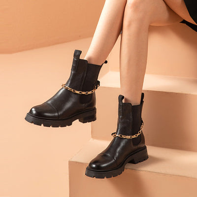BeauToday Chelsea Boots for Women with Metal Chain Decor BEAU TODAY
