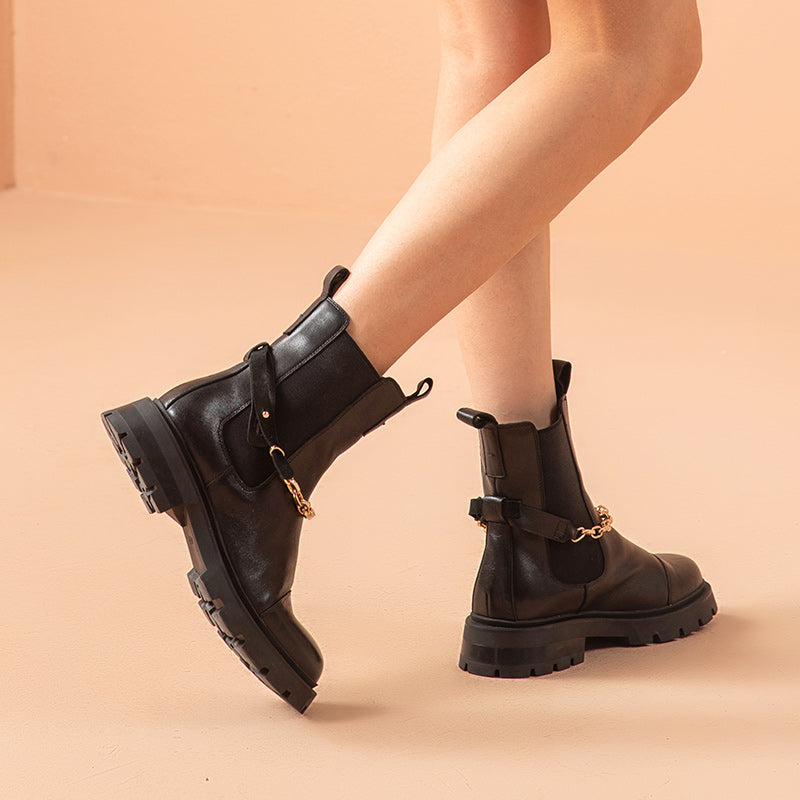 BeauToday Chelsea Boots for Women with Metal Chain Decor BEAU TODAY