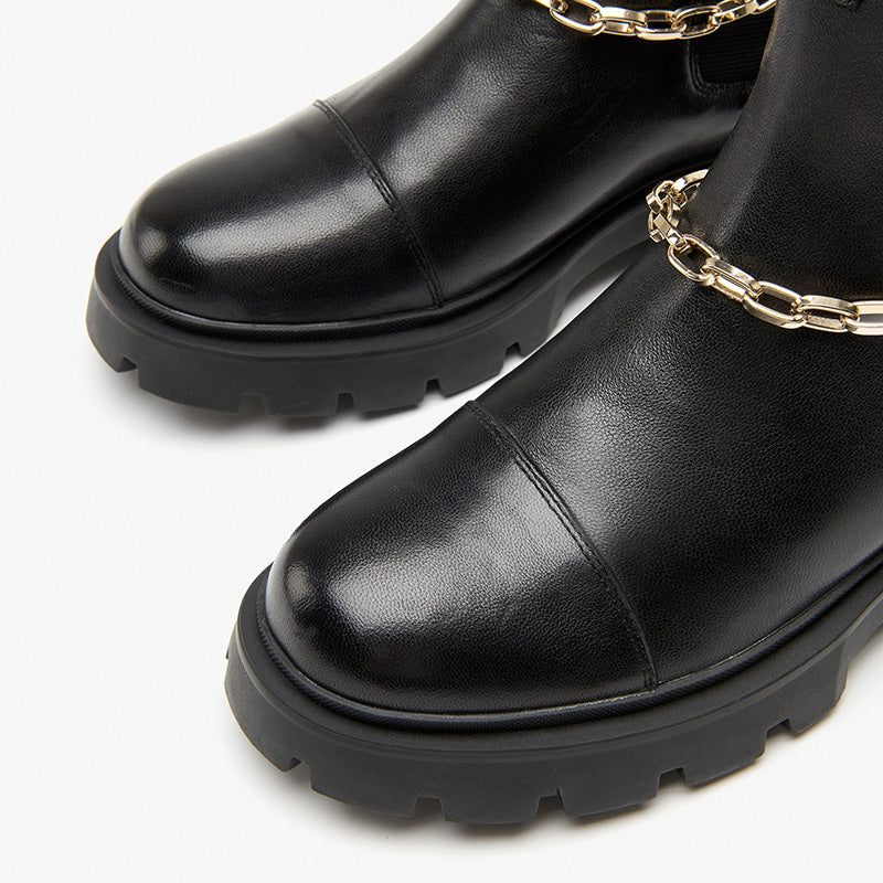 BeauToday Chelsea Boots for Women with Metal Chain Decor BEAU TODAY