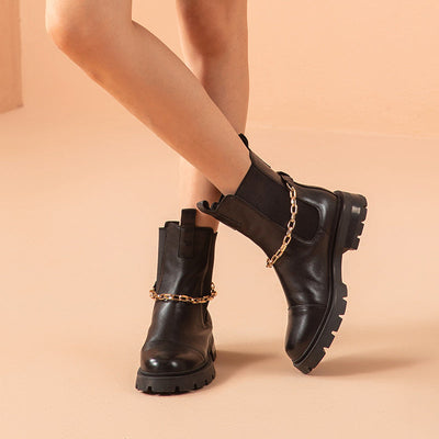BeauToday Chelsea Boots for Women with Metal Chain Decor BEAU TODAY