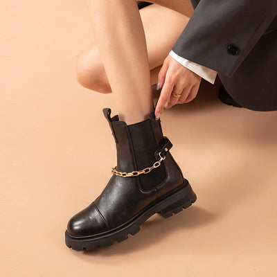 BeauToday Chelsea Boots for Women with Metal Chain Decor BEAU TODAY