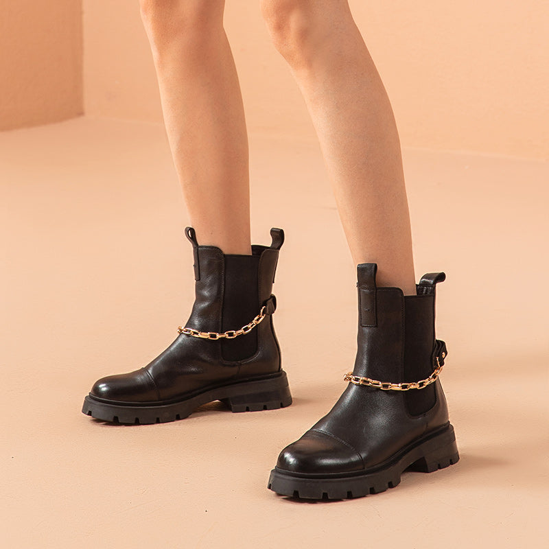 BeauToday Chelsea Boots for Women with Metal Chain Decor BEAU TODAY