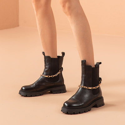 BeauToday Chelsea Boots for Women with Metal Chain Decor BEAU TODAY
