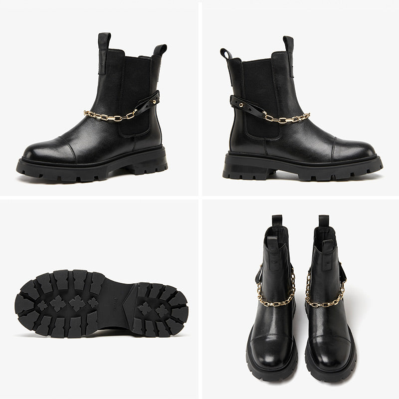 BeauToday Chelsea Boots for Women with Metal Chain Decor BEAU TODAY