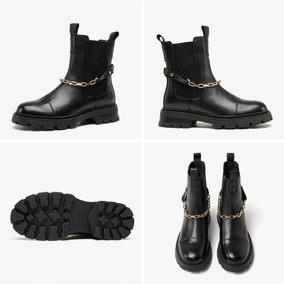 BeauToday Chelsea Boots for Women with Metal Chain Decor BEAU TODAY