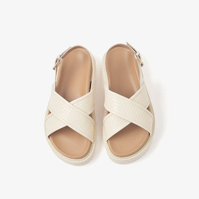 BeauToday Chunky Solid Color Leather Sandals for Women BEAU TODAY