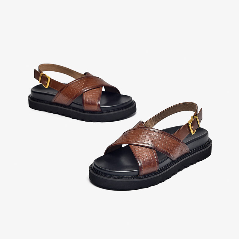 BeauToday Chunky Solid Color Leather Sandals for Women BEAU TODAY