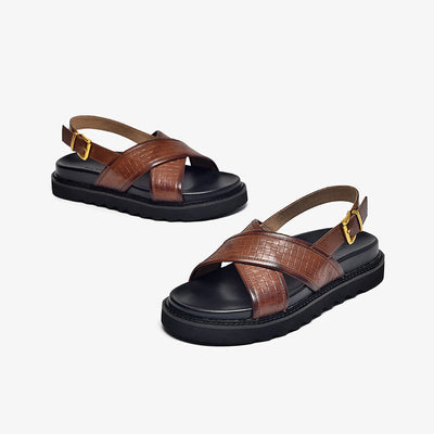 BeauToday Chunky Solid Color Leather Sandals for Women BEAU TODAY