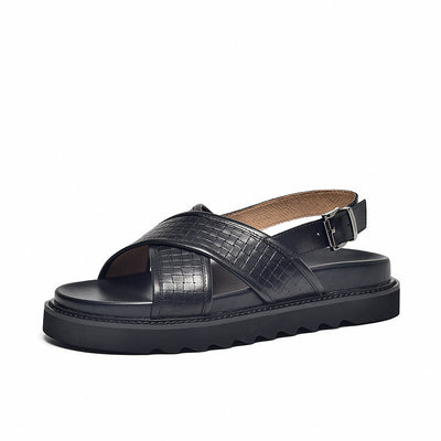 BeauToday Chunky Solid Color Leather Sandals for Women BEAU TODAY