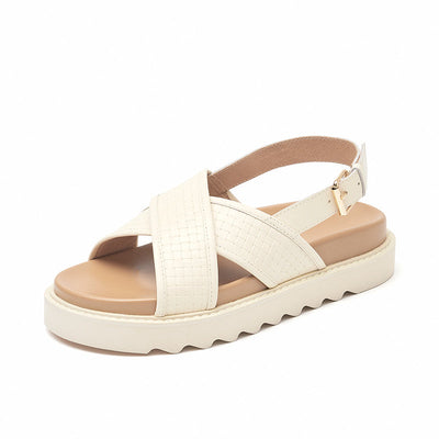 BeauToday Chunky Solid Color Leather Sandals for Women BEAU TODAY