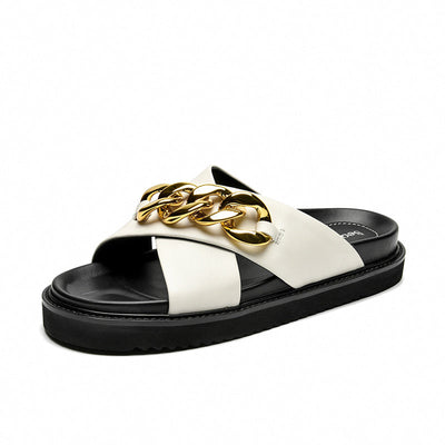 BeauToday Cross Band Slippers for Women with Metal Decor BEAU TODAY
