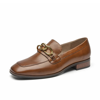 BeauToday Leather Loafers for Women with Metal Chain Decor BEAU TODAY