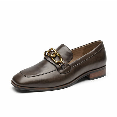 BeauToday Leather Loafers for Women with Metal Chain Decor BEAU TODAY