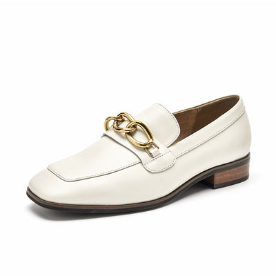 BeauToday Leather Loafers for Women with Metal Chain Decor BEAU TODAY
