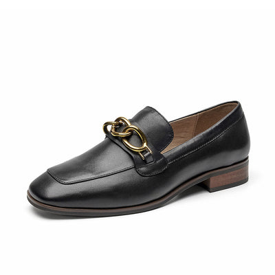 BeauToday Leather Loafers for Women with Metal Chain Decor BEAU TODAY