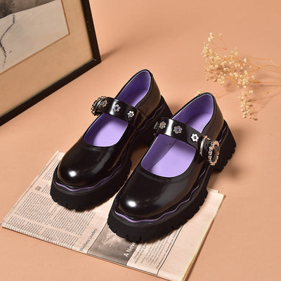 BeauToday Leather Lolita Mary Janes Shoes for Women with Metal Flower Eyelet Decor BEAU TODAY