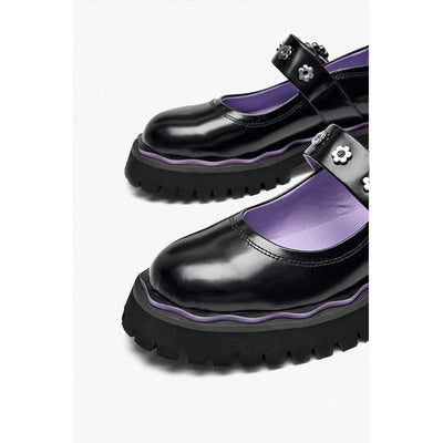 BeauToday Leather Lolita Mary Janes Shoes for Women with Metal Flower Eyelet Decor BEAU TODAY
