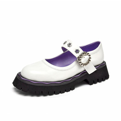 BeauToday Leather Lolita Mary Janes Shoes for Women with Metal Flower Eyelet Decor BEAU TODAY