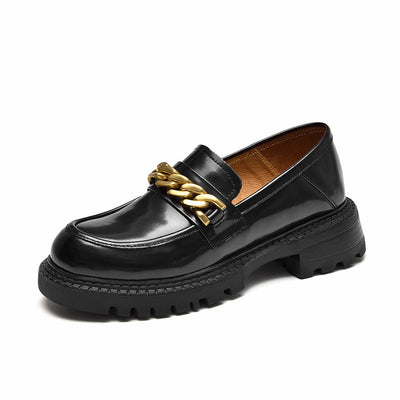 BeauToday Leather Platform Loafers for Women with Chain Decor BEAU TODAY