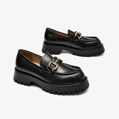 BeauToday Metal Decoration Leather Chunky Loafers for Women BEAU TODAY