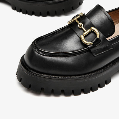 BeauToday Metal Decoration Leather Chunky Loafers for Women BEAU TODAY
