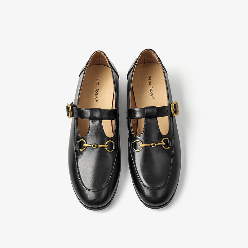 BeauToday Metal Decoration T-strap Mary Janes for Women BEAU TODAY