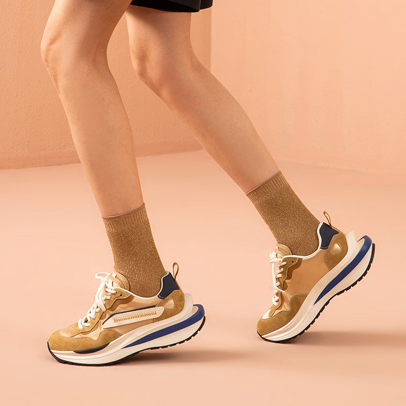 BeauToday Mixed Colors Waffle Chunky Sneakers for Women BEAU TODAY