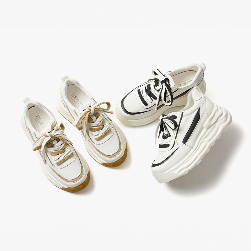 BeauToday Outdoor Patchwork Lace-Up Platform Sneakers for Women BEAU TODAY