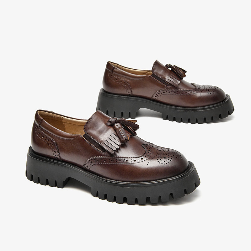 BeauToday Platform Brogue Loafers for Women with Tassel Decor BEAU TODAY