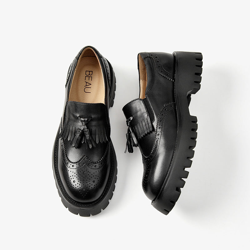 BeauToday Platform Brogue Loafers for Women with Tassel Decor BEAU TODAY