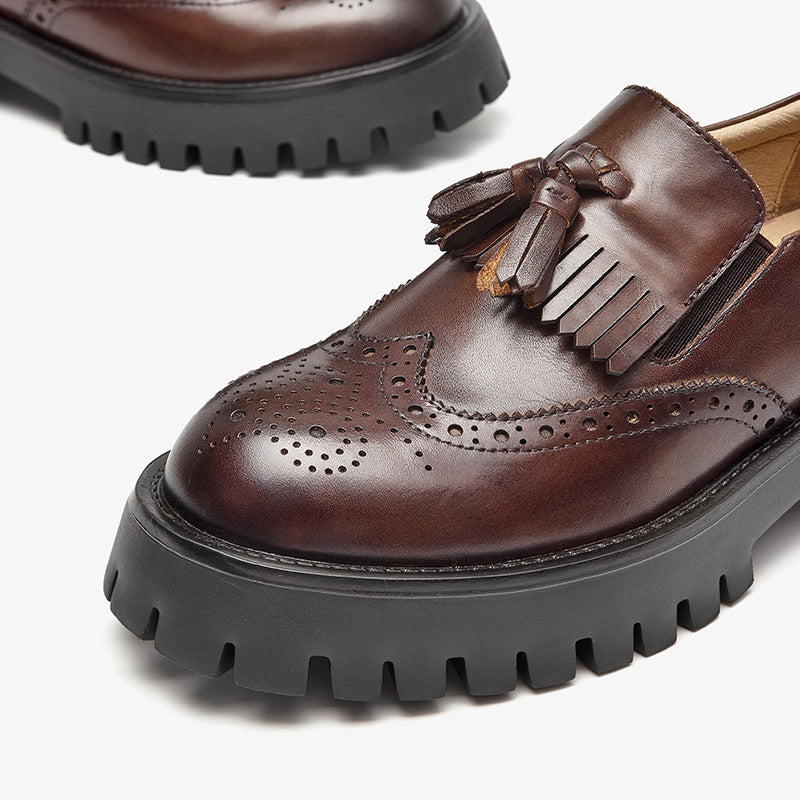 BeauToday Platform Brogue Loafers for Women with Tassel Decor BEAU TODAY