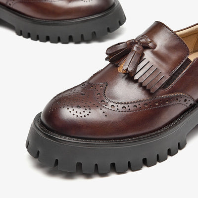 BeauToday Platform Brogue Loafers for Women with Tassel Decor BEAU TODAY