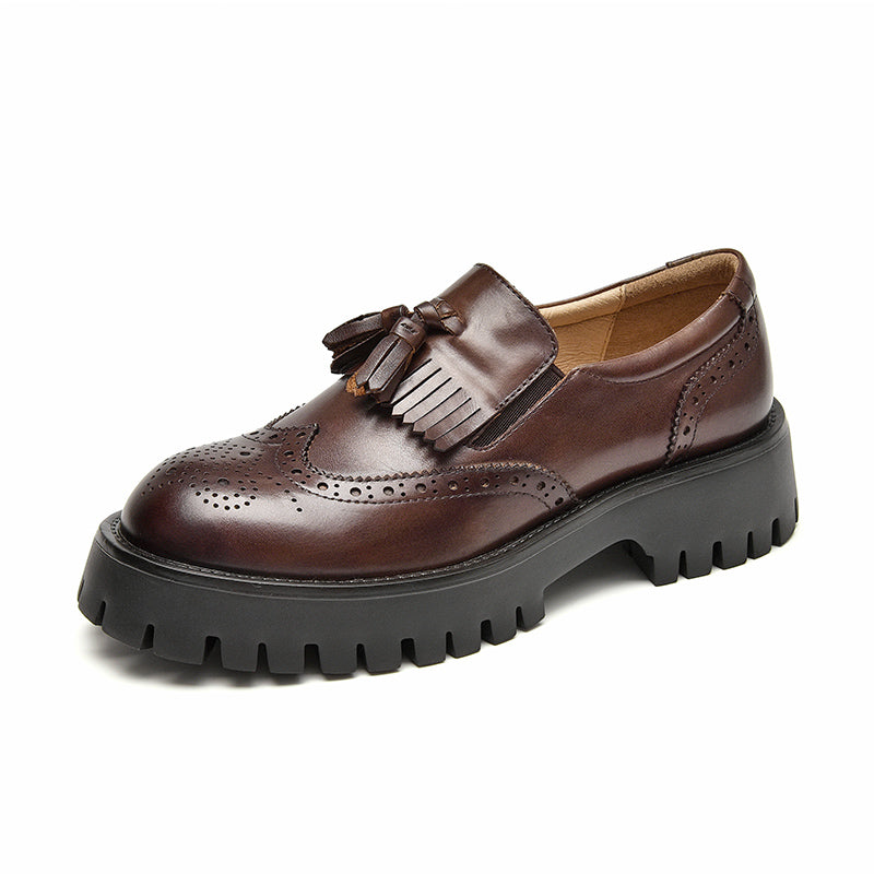 BeauToday Platform Brogue Loafers for Women with Tassel Decor BEAU TODAY