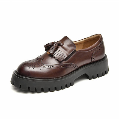 BeauToday Platform Brogue Loafers for Women with Tassel Decor BEAU TODAY