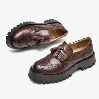 BeauToday Platform Brogue Loafers for Women with Tassel Decor BEAU TODAY