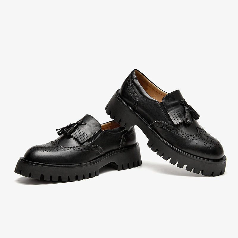 BeauToday Platform Brogue Loafers for Women with Tassel Decor BEAU TODAY