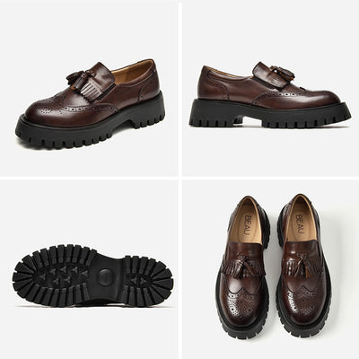 BeauToday Platform Brogue Loafers for Women with Tassel Decor BEAU TODAY