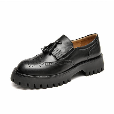BeauToday Platform Brogue Loafers for Women with Tassel Decor BEAU TODAY