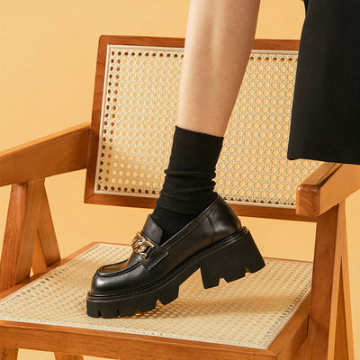 BeauToday Platform Lug Sole Loafers with Metal Chain Decor for Women BEAU TODAY