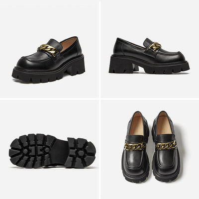 BeauToday Platform Lug Sole Loafers with Metal Chain Decor for Women BEAU TODAY