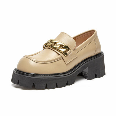 BeauToday Platform Lug Sole Loafers with Metal Chain Decor for Women BEAU TODAY