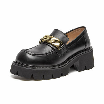 BeauToday Platform Lug Sole Loafers with Metal Chain Decor for Women BEAU TODAY