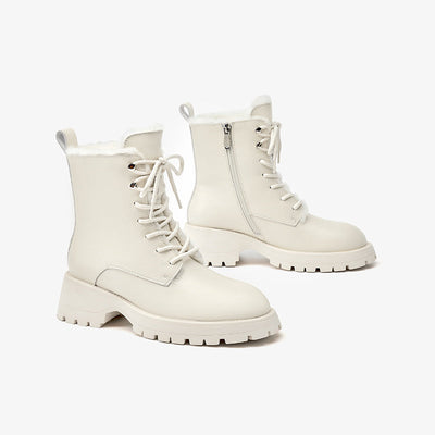 BeauToday Square Heel Solid Color Lace Up Boots for Women BEAU TODAY
