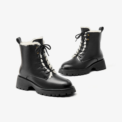 BeauToday Square Heel Solid Color Lace Up Boots for Women BEAU TODAY