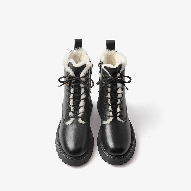 BeauToday Square Heel Solid Color Lace Up Boots for Women BEAU TODAY