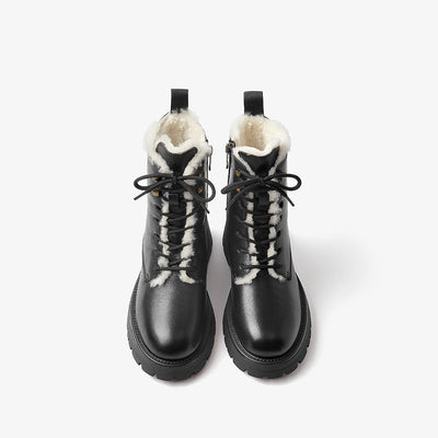 BeauToday Square Heel Solid Color Lace Up Boots for Women BEAU TODAY