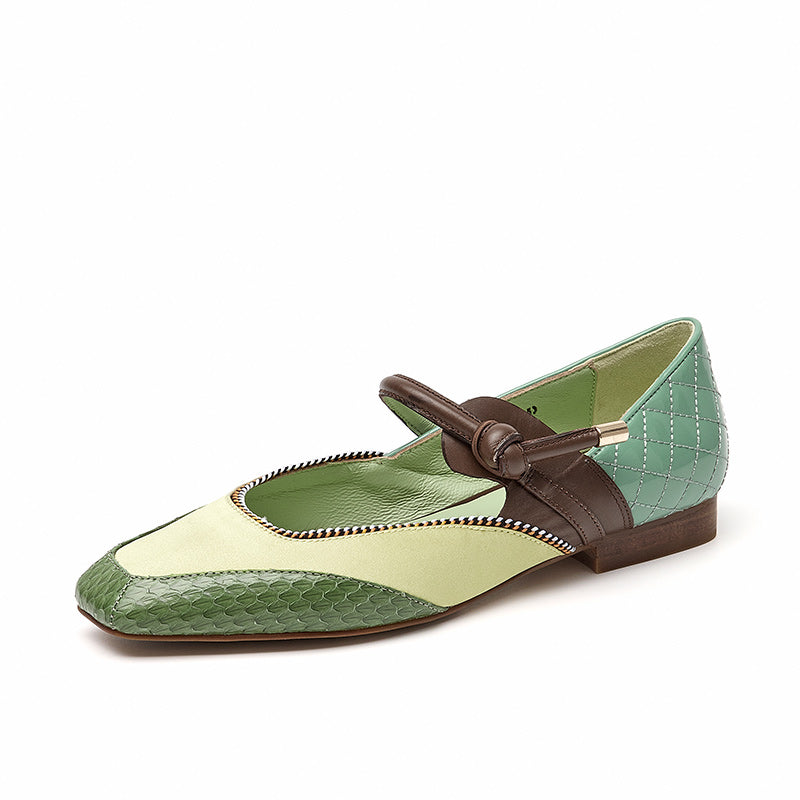 BeauToday Square Toe Mary Janes Ballet Falts with Mixed Color for Women BEAU TODAY